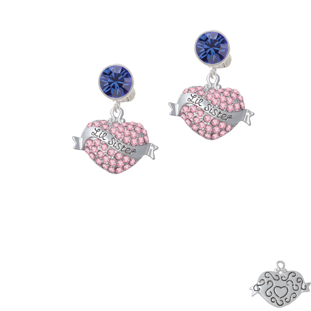 Lil Sister Banner on Pink Crystal Heart Crystal Clip On Earrings Image 7