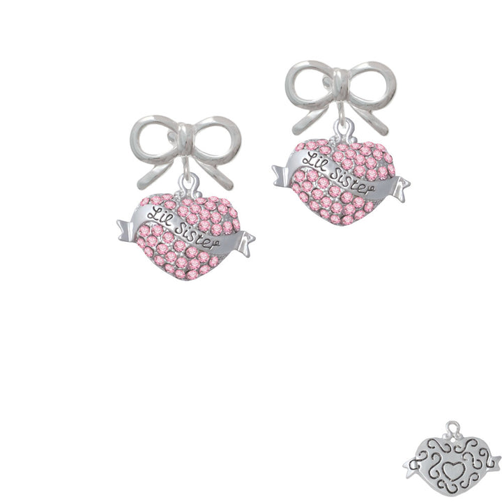 Lil Sister Banner on Pink Crystal Heart Crystal Clip On Earrings Image 9