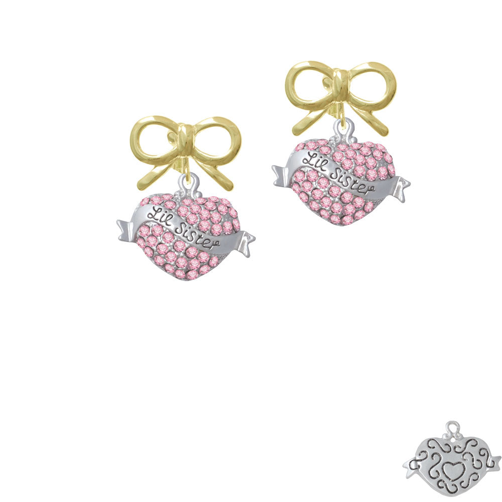 Lil Sister Banner on Pink Crystal Heart Crystal Clip On Earrings Image 10