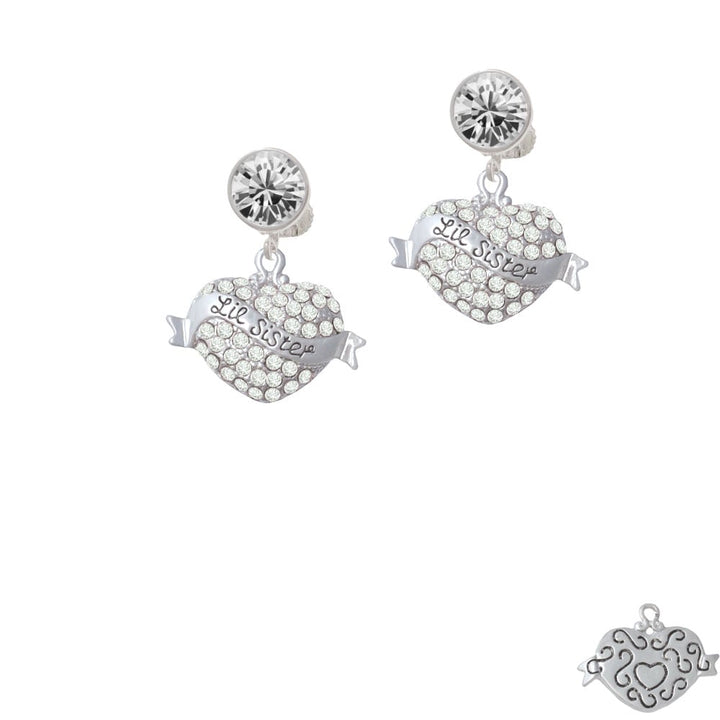 Lil Sister Banner on Clear Crystal Heart Crystal Clip On Earrings Image 1