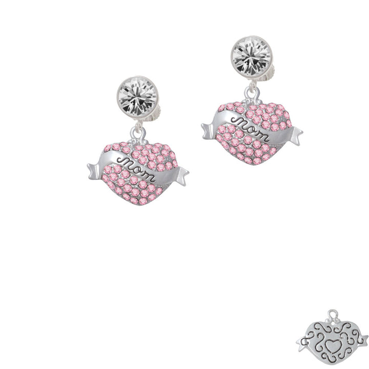 Mom Banner on Pink Crystal Heart Crystal Clip On Earrings Image 2