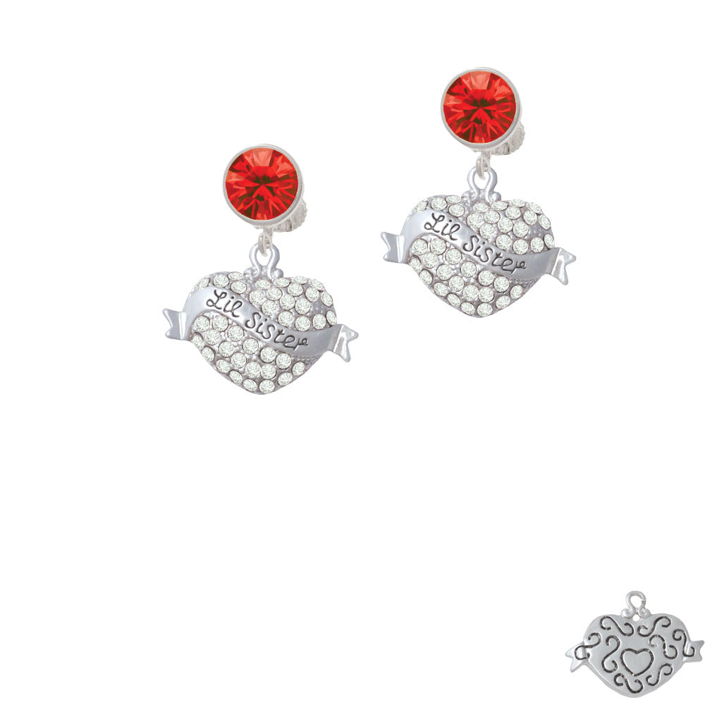 Lil Sister Banner on Clear Crystal Heart Crystal Clip On Earrings Image 4