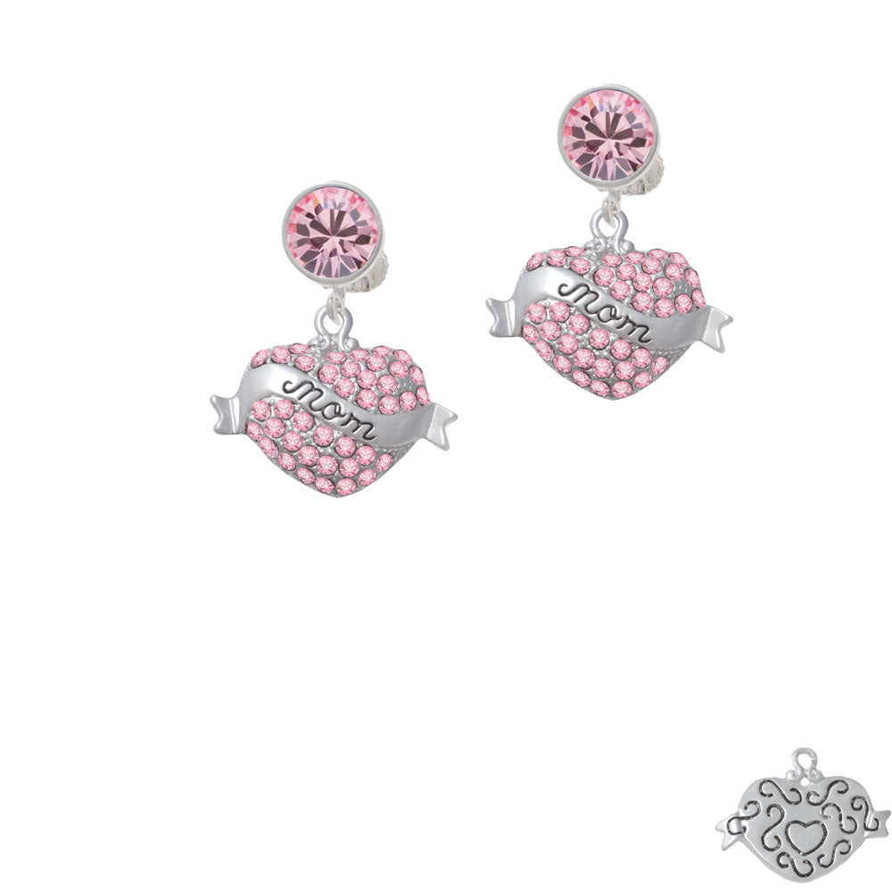 Mom Banner on Pink Crystal Heart Crystal Clip On Earrings Image 4