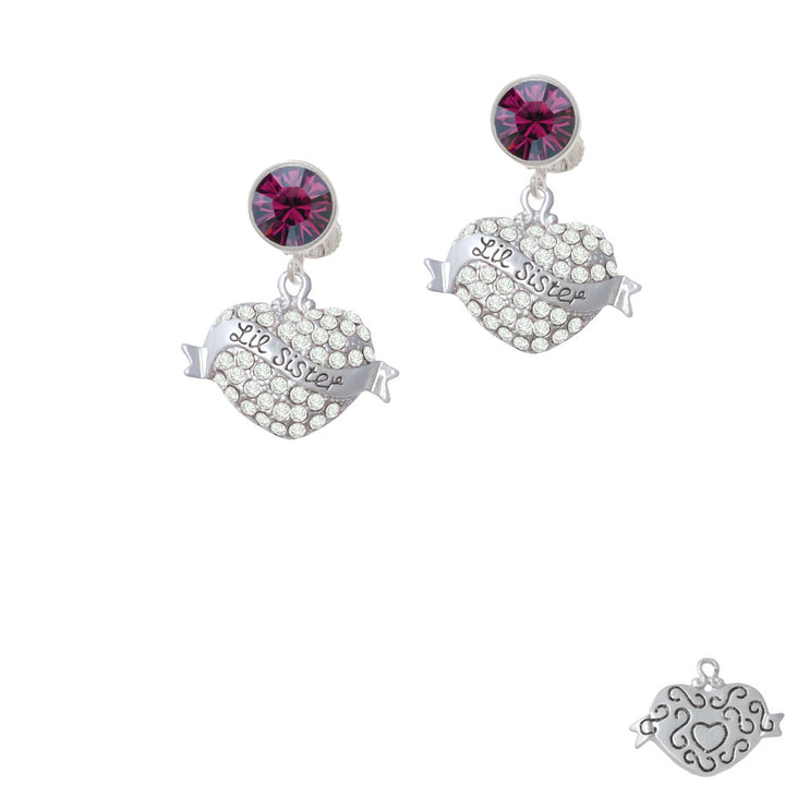 Lil Sister Banner on Clear Crystal Heart Crystal Clip On Earrings Image 8