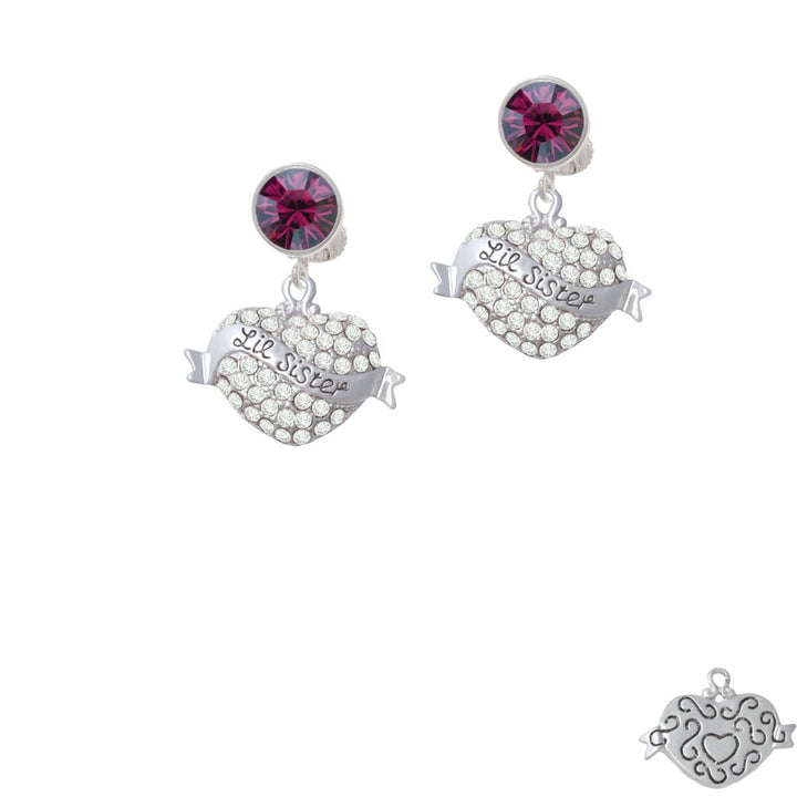 Lil Sister Banner on Clear Crystal Heart Crystal Clip On Earrings Image 1