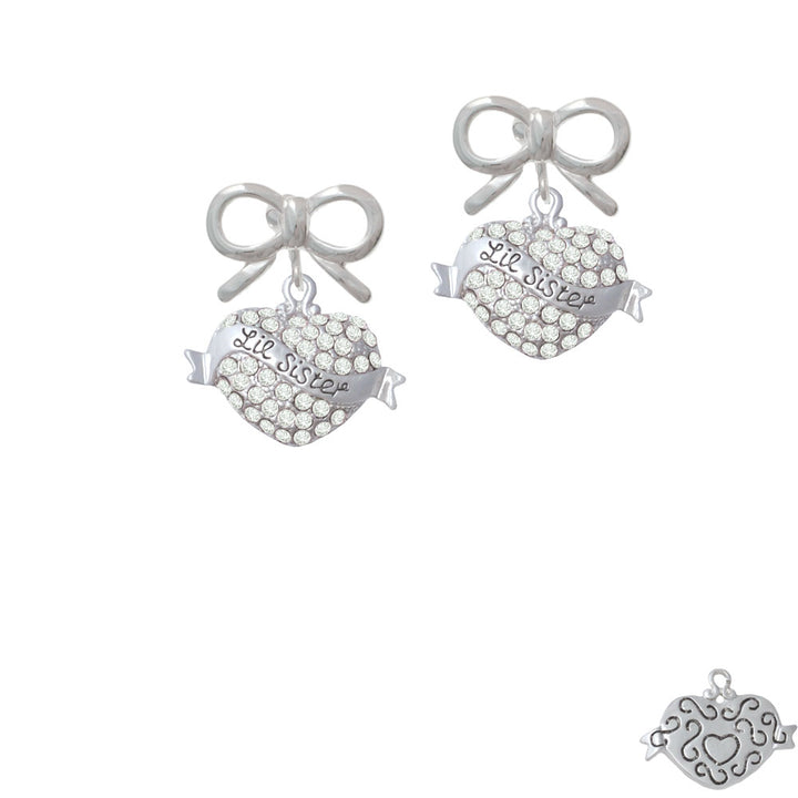 Lil Sister Banner on Clear Crystal Heart Crystal Clip On Earrings Image 9