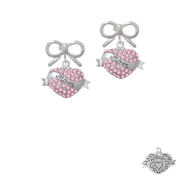 Mom Banner on Pink Crystal Heart Crystal Clip On Earrings Image 9