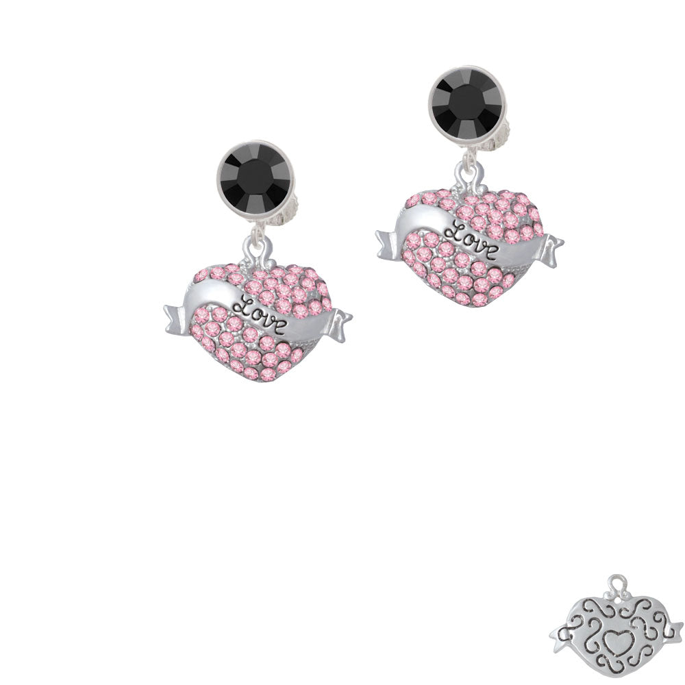 Love Banner on Pink Crystal Heart Crystal Clip On Earrings Image 3