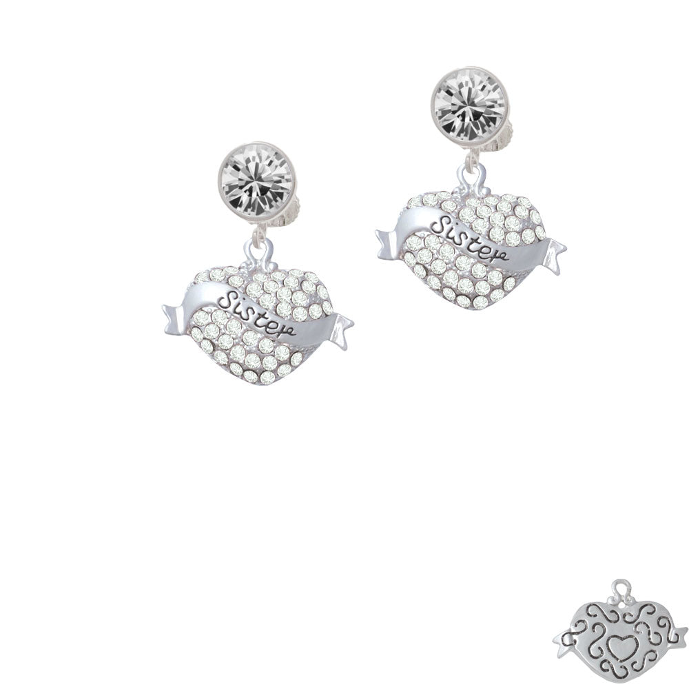 Sister Banner on Clear Crystal Heart Crystal Clip On Earrings Image 2