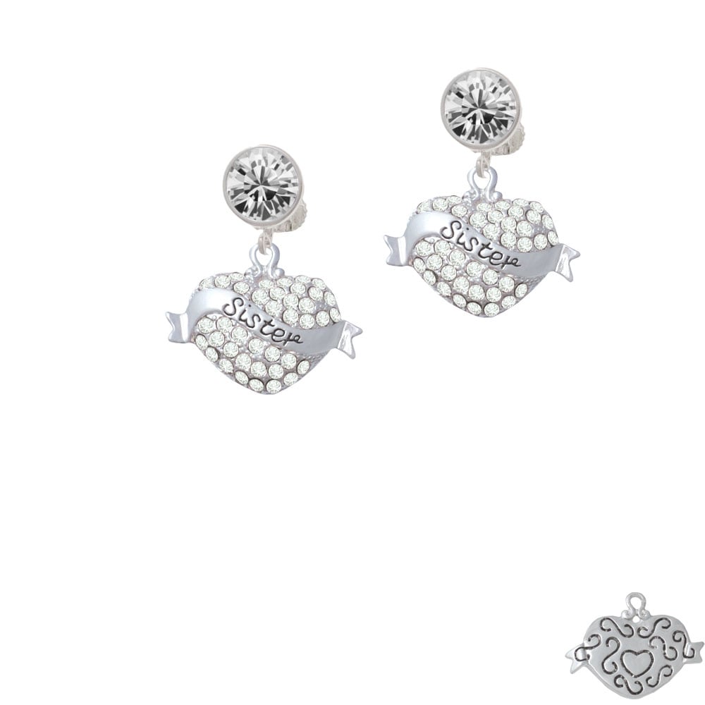 Sister Banner on Clear Crystal Heart Crystal Clip On Earrings Image 1