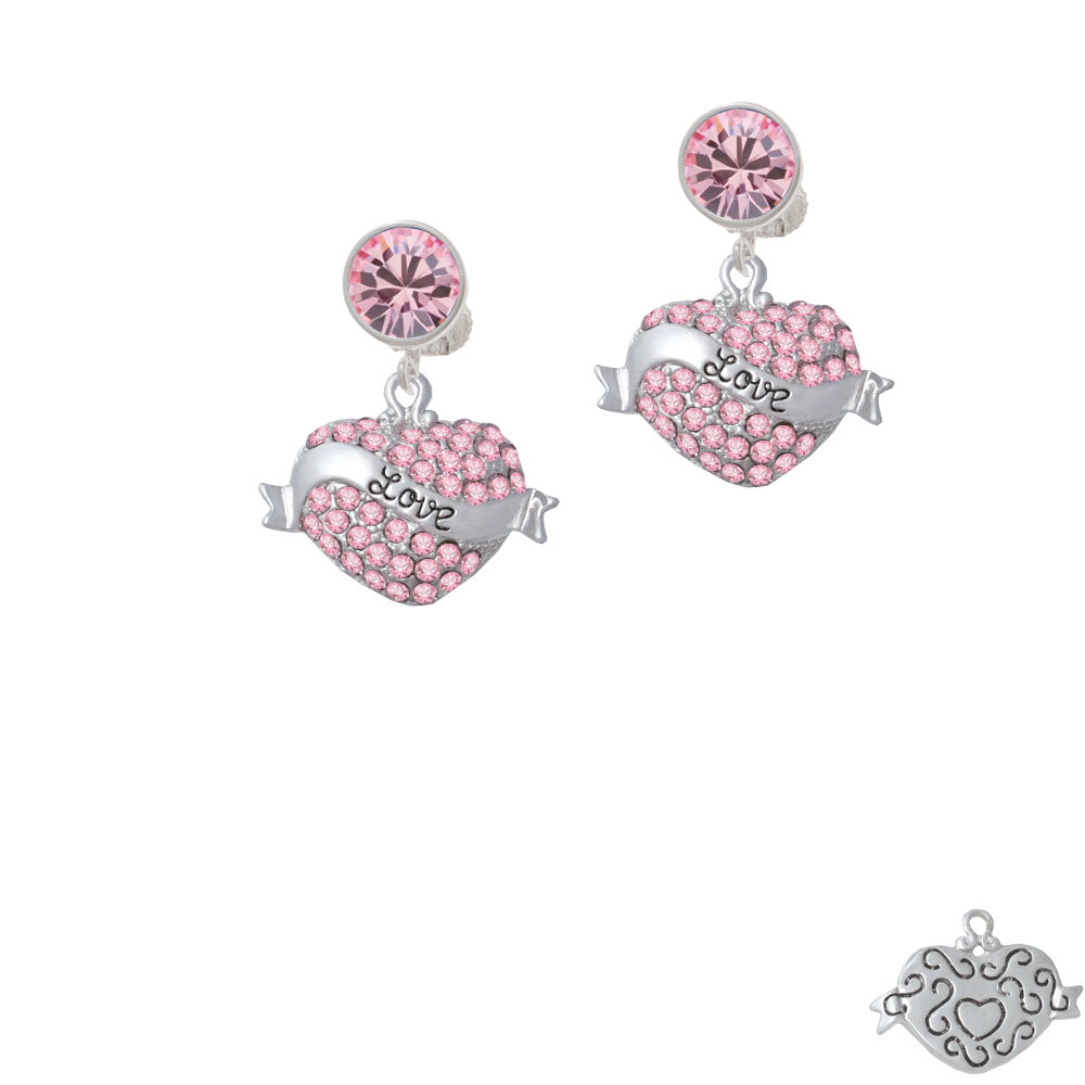 Love Banner on Pink Crystal Heart Crystal Clip On Earrings Image 4