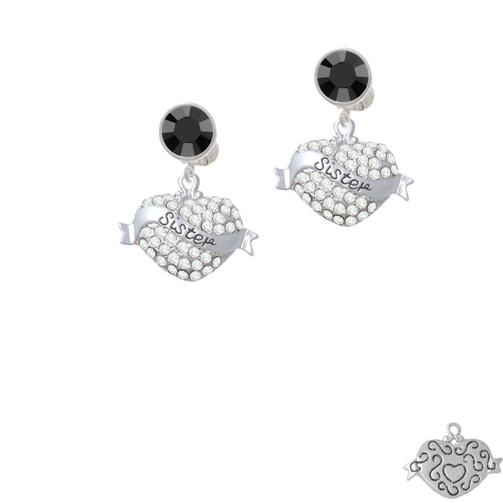 Sister Banner on Clear Crystal Heart Crystal Clip On Earrings Image 3