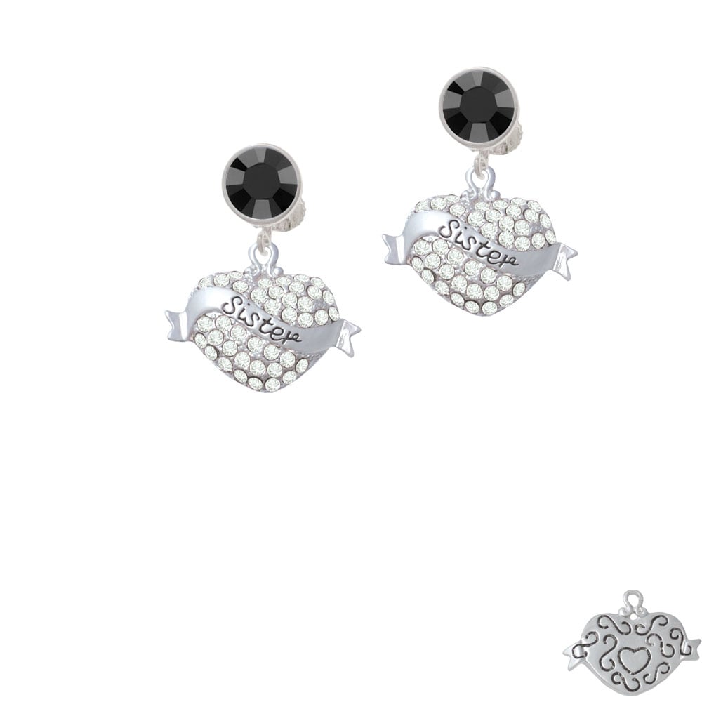 Sister Banner on Clear Crystal Heart Crystal Clip On Earrings Image 1