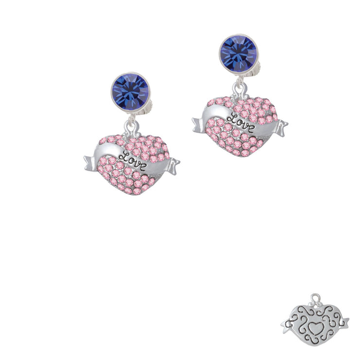 Love Banner on Pink Crystal Heart Crystal Clip On Earrings Image 7