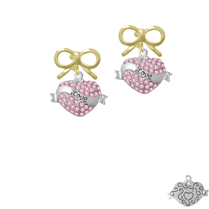 Love Banner on Pink Crystal Heart Crystal Clip On Earrings Image 10