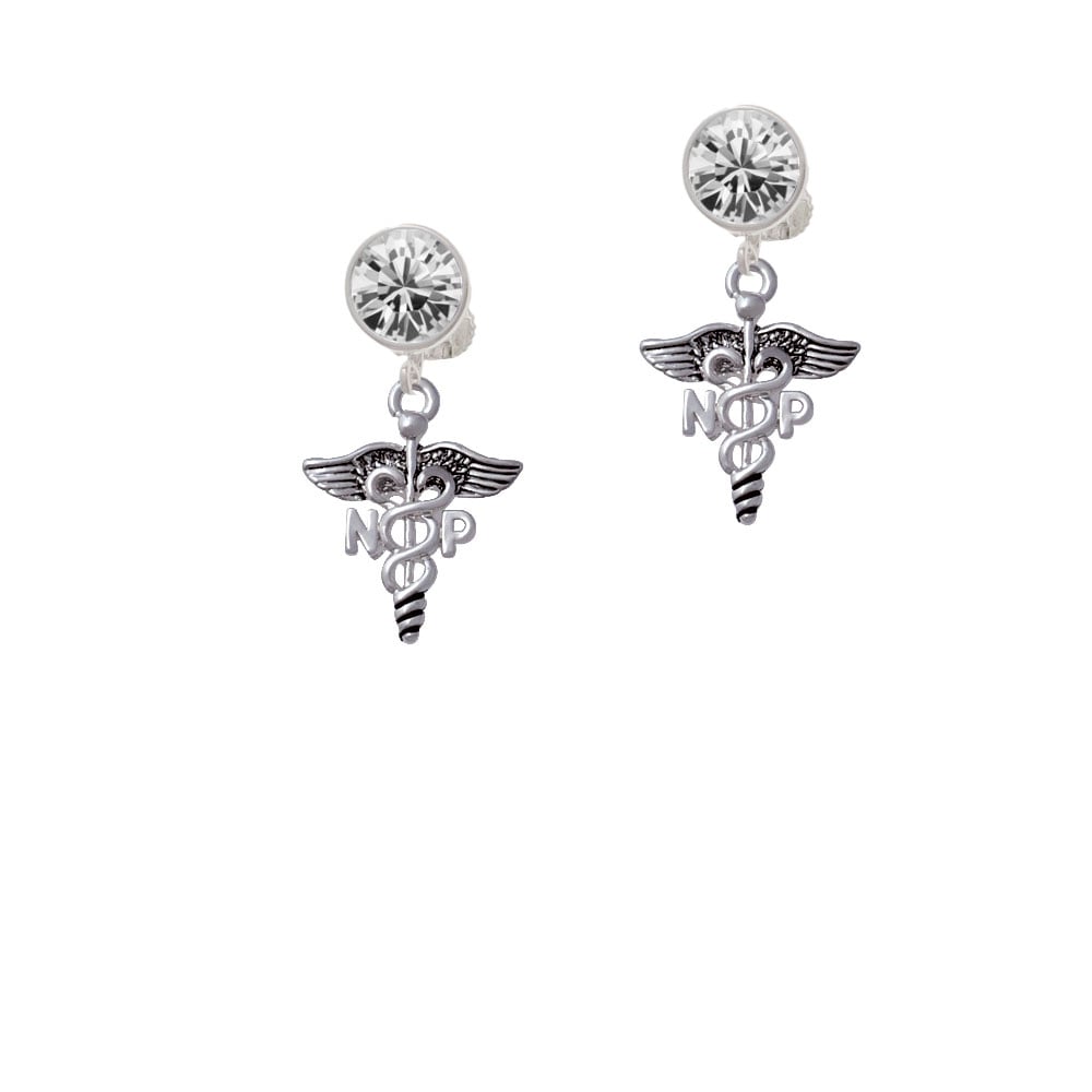 Caduceus - NP Crystal Clip On Earrings Image 2