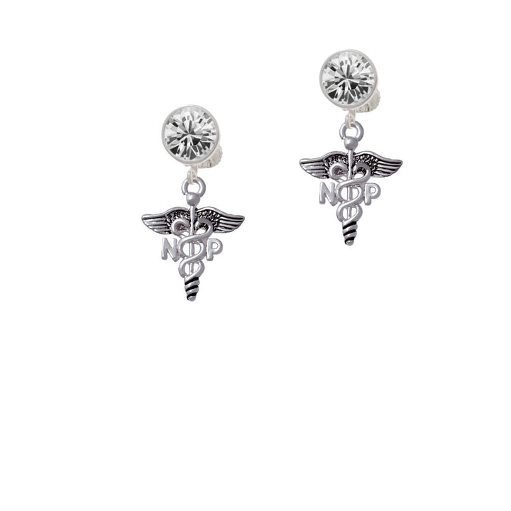 Caduceus - NP Crystal Clip On Earrings Image 1