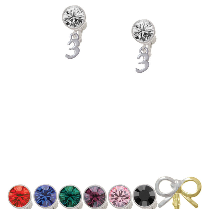 Small Number - 3 - Crystal Clip On Earrings Image 1