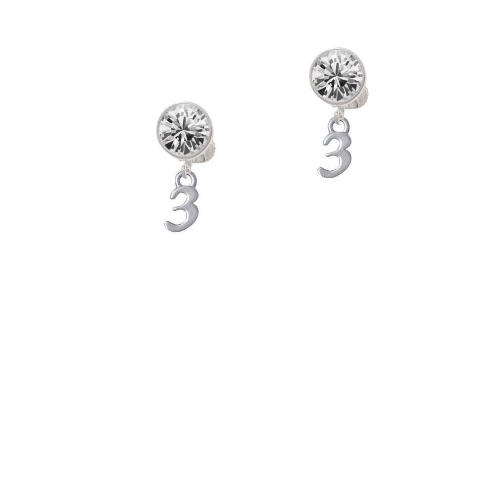 Small Number - 3 - Crystal Clip On Earrings Image 2