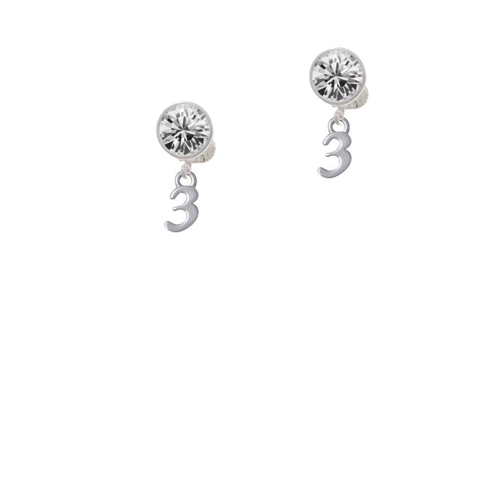 Small Number - 3 - Crystal Clip On Earrings Image 1