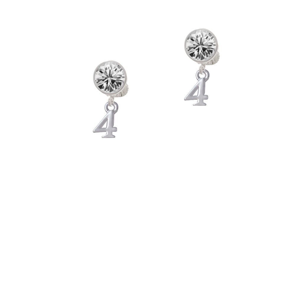 Small Number - 4 - Crystal Clip On Earrings Image 1