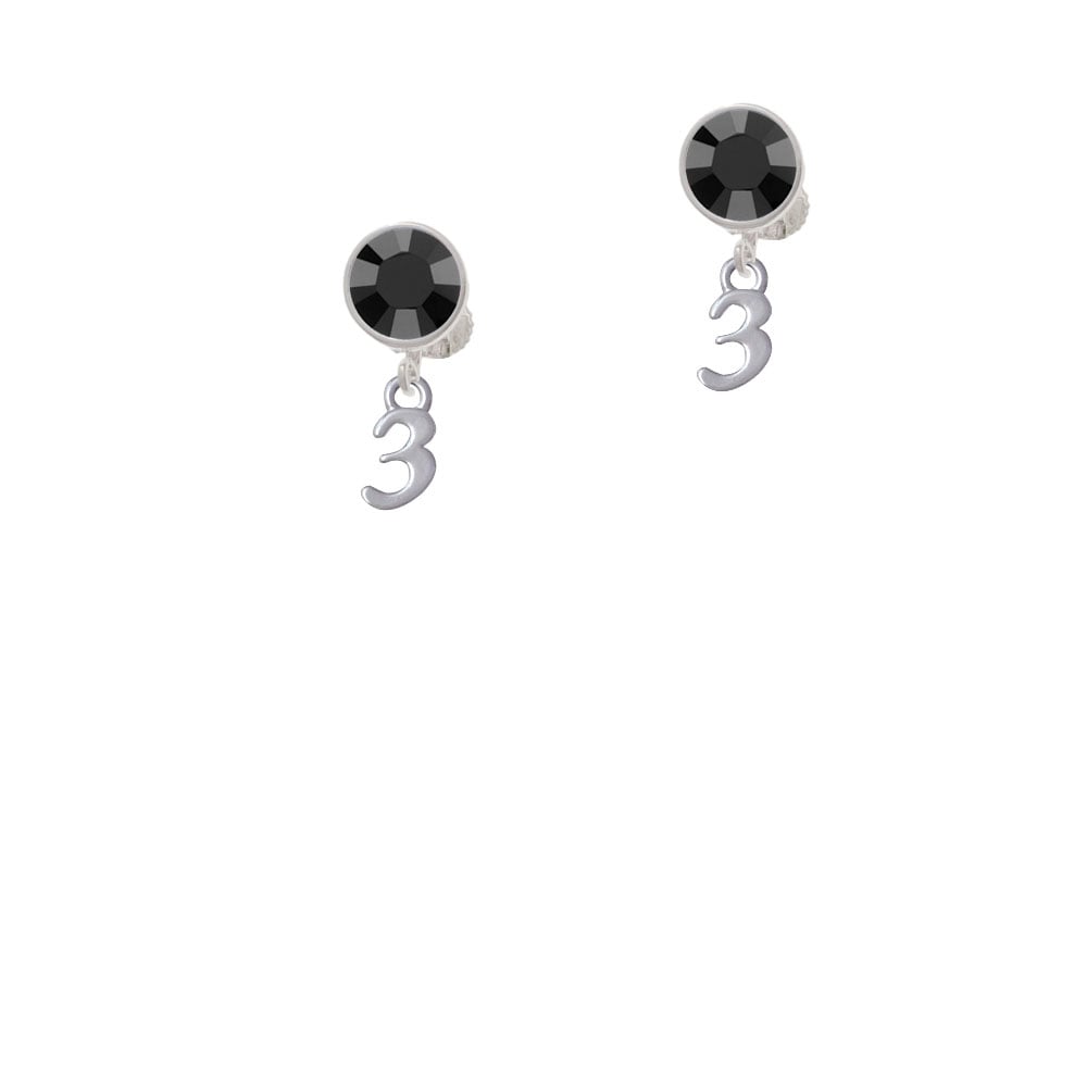 Small Number - 3 - Crystal Clip On Earrings Image 1