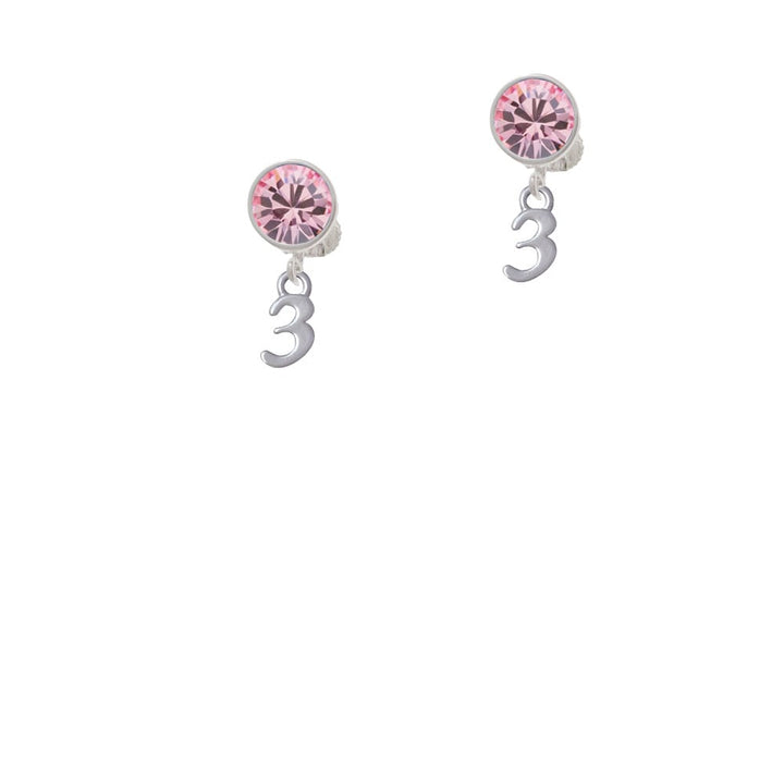 Small Number - 3 - Crystal Clip On Earrings Image 1