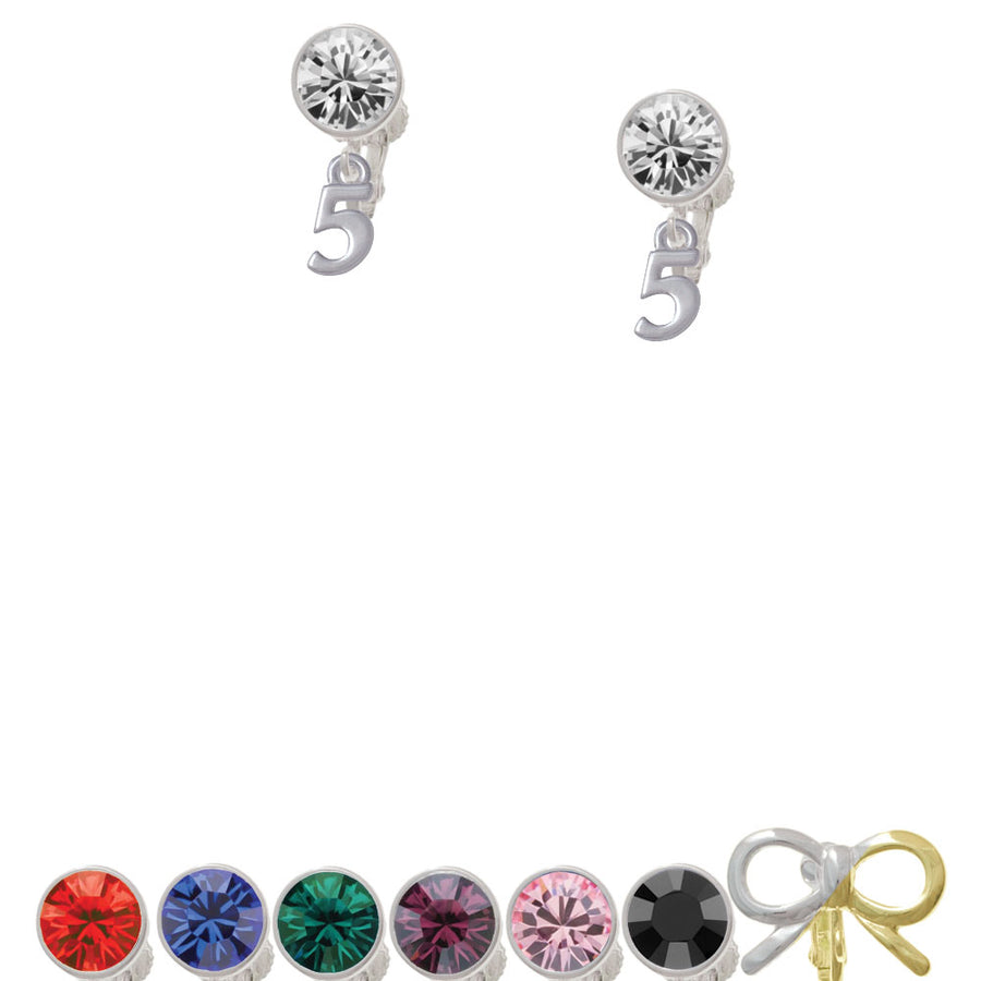 Small Number - 5 - Crystal Clip On Earrings Image 1