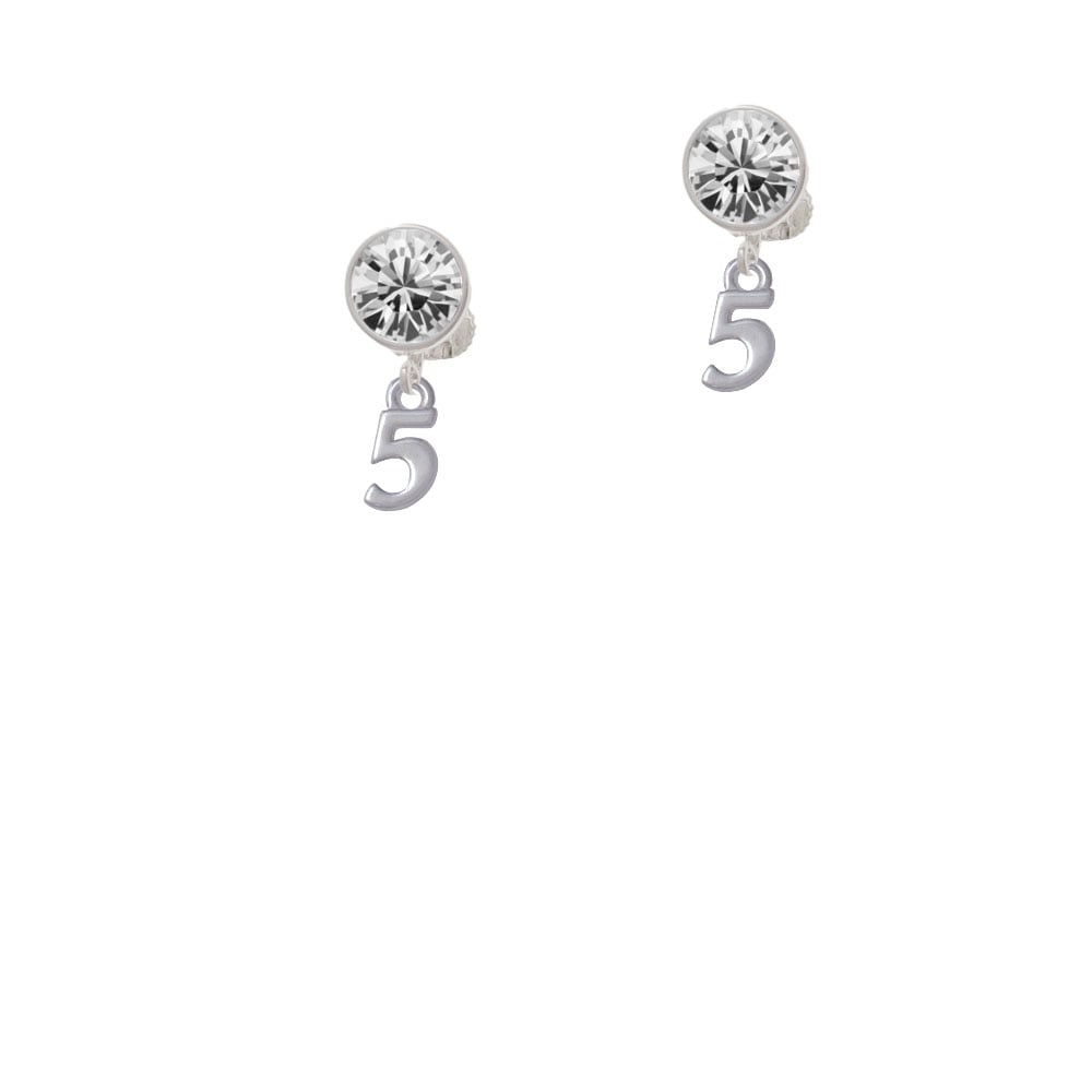 Small Number - 5 - Crystal Clip On Earrings Image 2