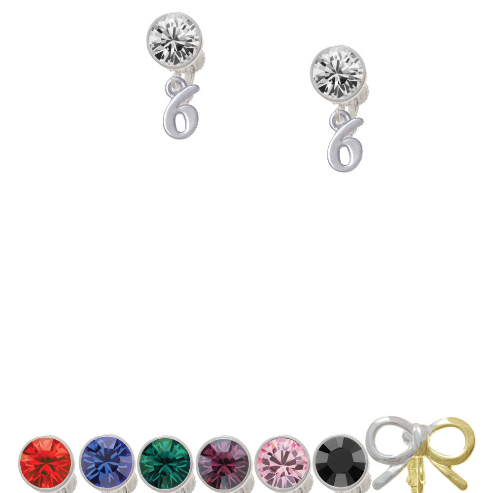 Small Number - 6 - Crystal Clip On Earrings Image 1