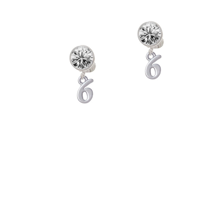 Small Number - 6 - Crystal Clip On Earrings Image 2