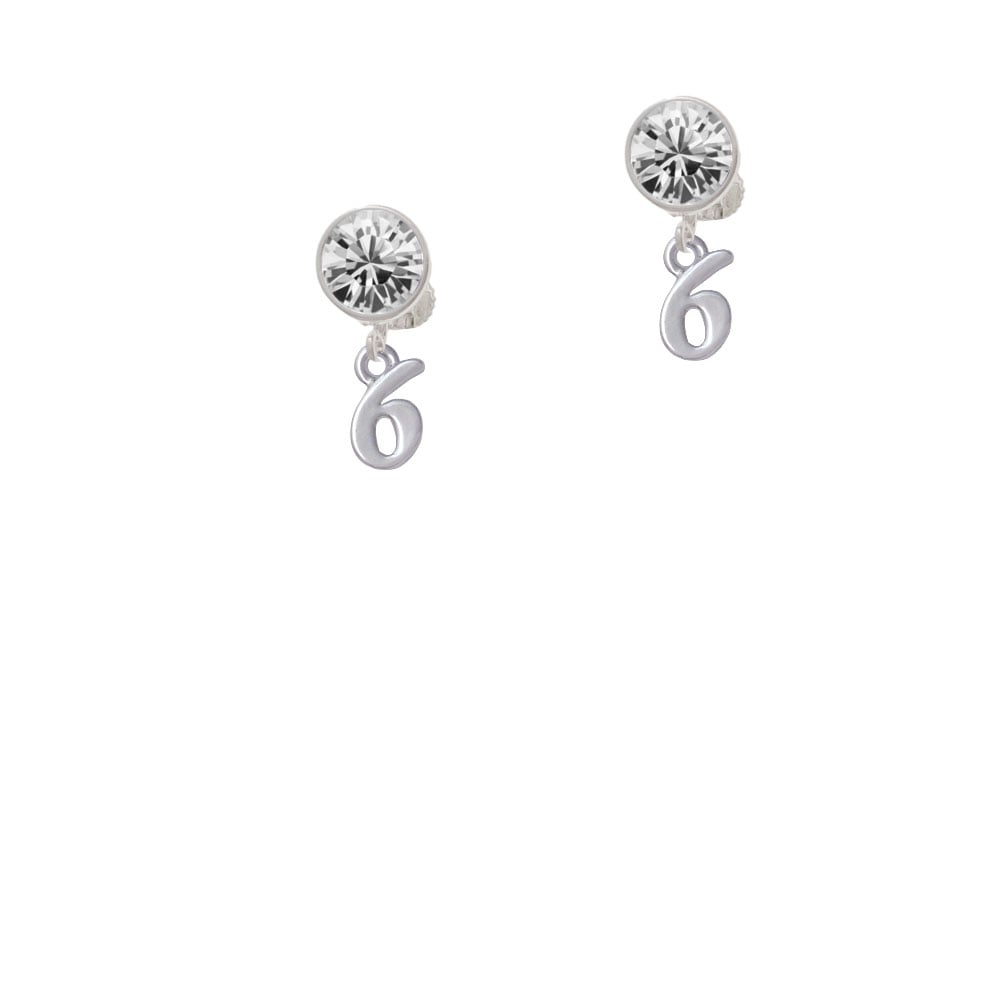 Small Number - 6 - Crystal Clip On Earrings Image 1