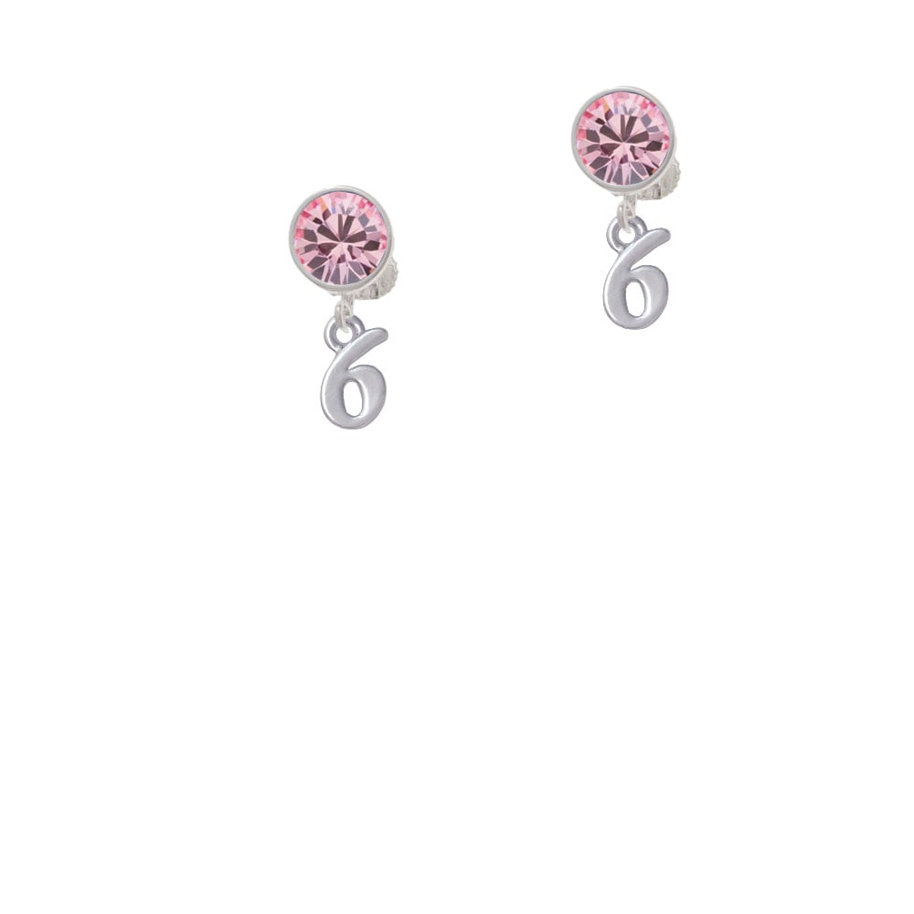 Small Number - 6 - Crystal Clip On Earrings Image 1