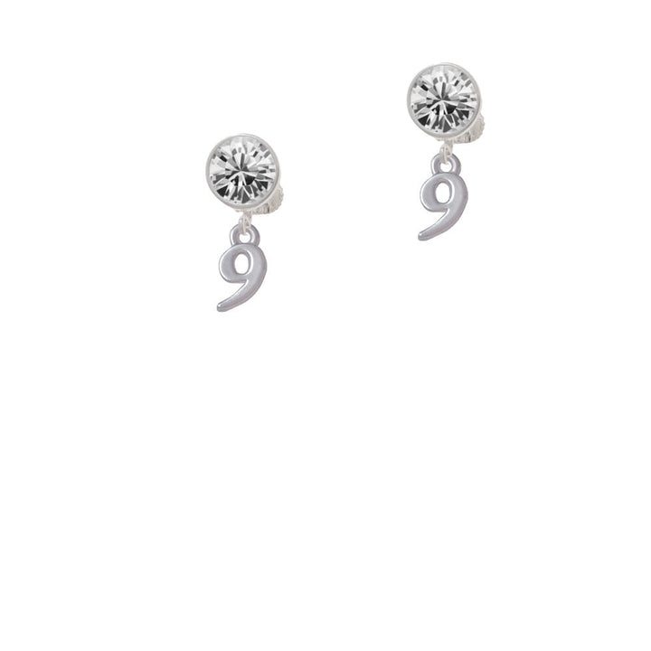 Small Number - 9 - Crystal Clip On Earrings Image 2