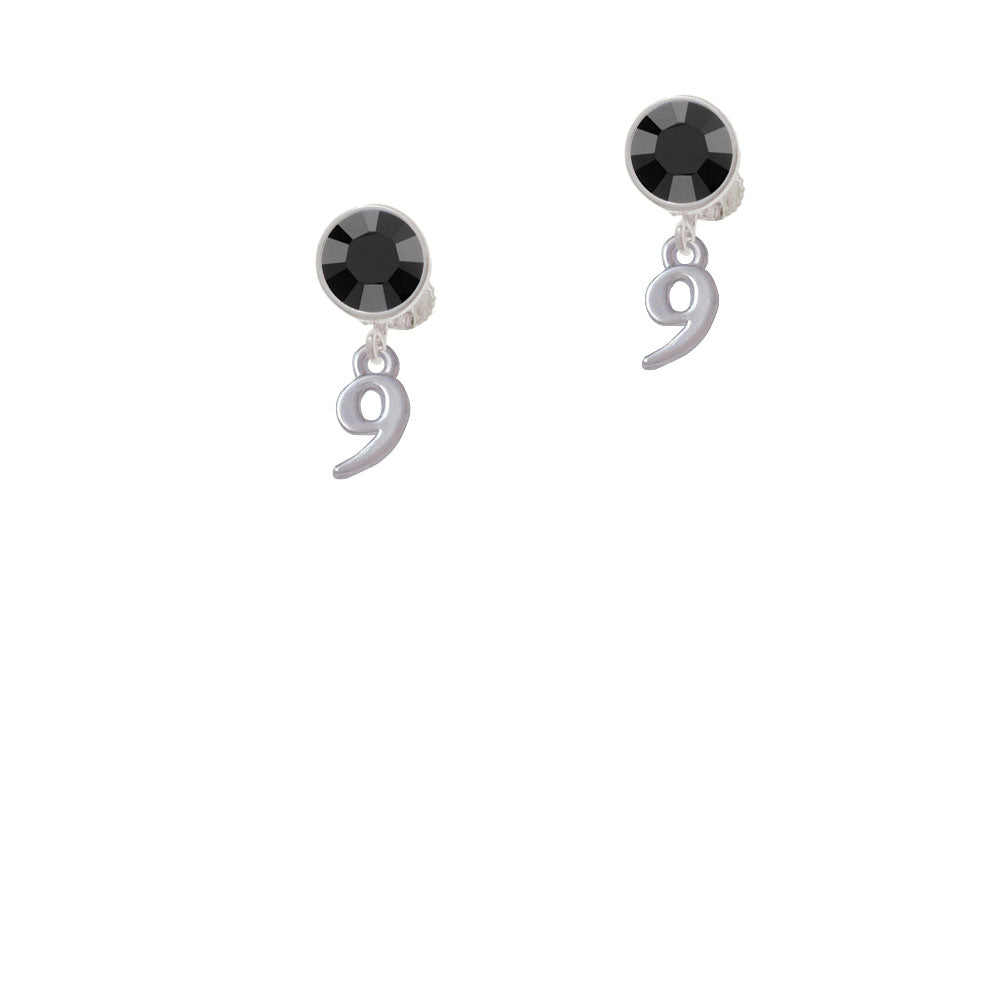 Small Number - 9 - Crystal Clip On Earrings Image 3