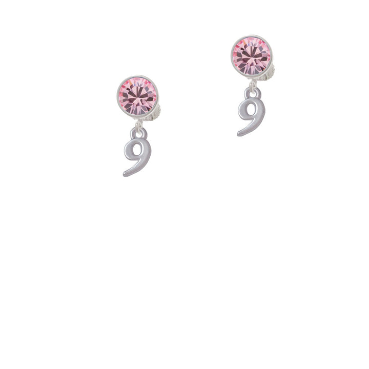 Small Number - 9 - Crystal Clip On Earrings Image 4