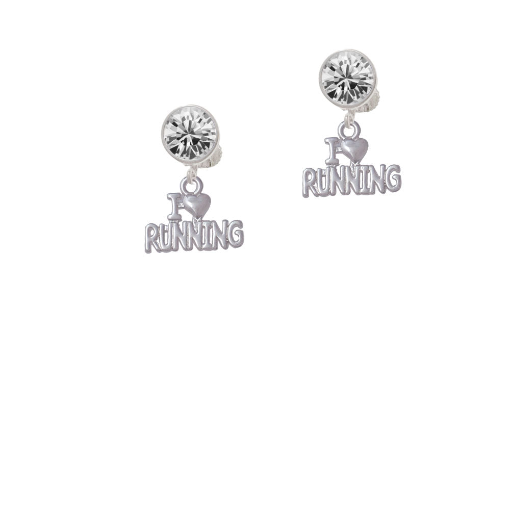 I Heart Running Crystal Clip On Earrings Image 2