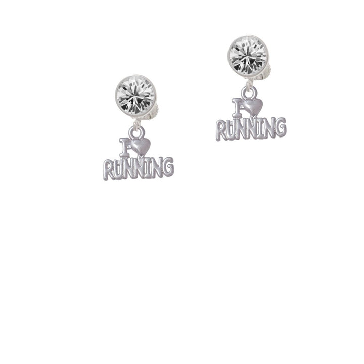 I Heart Running Crystal Clip On Earrings Image 1