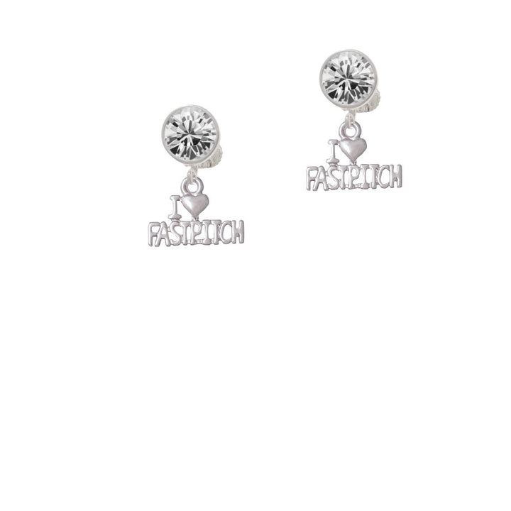 I Heart Fastpitch Crystal Clip On Earrings Image 1