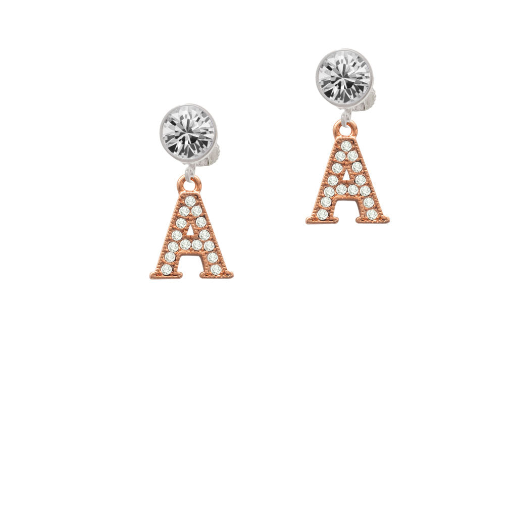 Crystal Rose Gold Tone Initial - A - Crystal Clip On Earrings Image 2