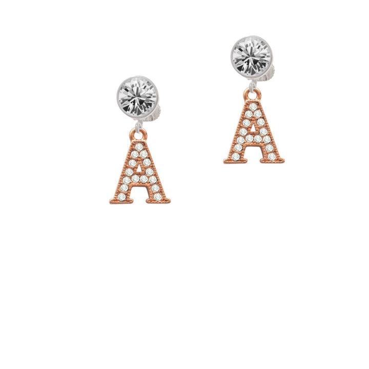 Crystal Rose Gold Tone Initial - A - Crystal Clip On Earrings Image 2