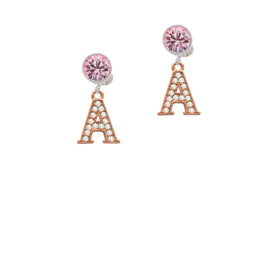 Crystal Rose Gold Tone Initial - A - Crystal Clip On Earrings Image 4