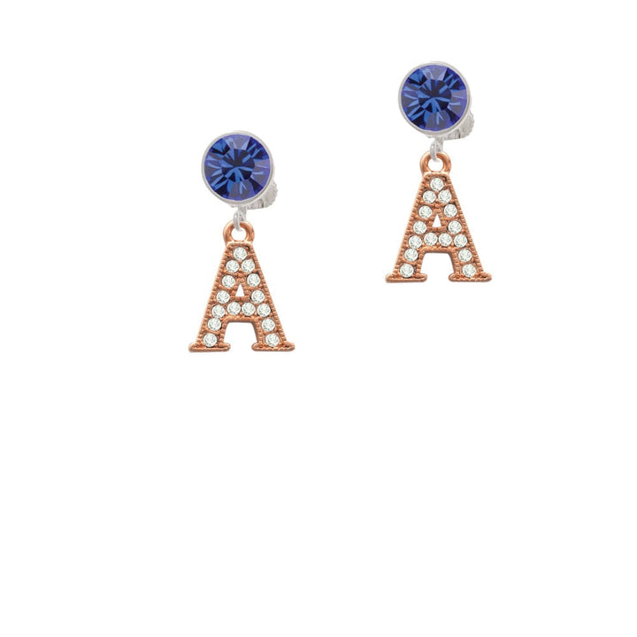 Crystal Rose Gold Tone Initial - A - Crystal Clip On Earrings Image 7