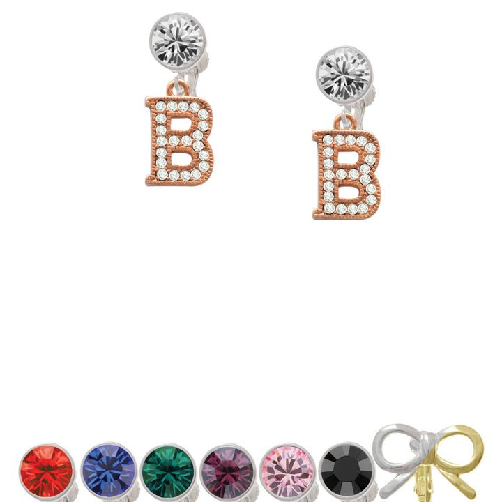 Crystal Rose Gold Tone Initial - B - Crystal Clip On Earrings Image 1