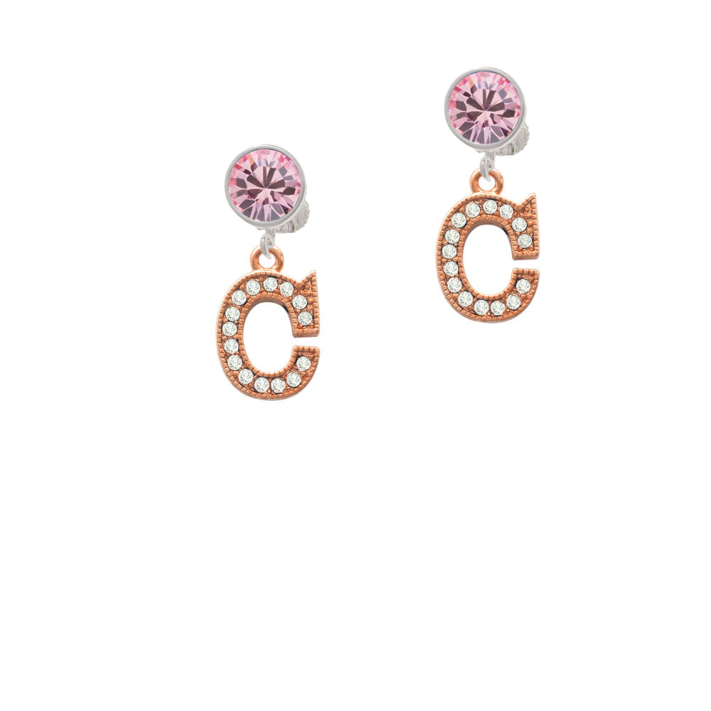 Crystal Rose Gold Tone Initial - C - Crystal Clip On Earrings Image 4