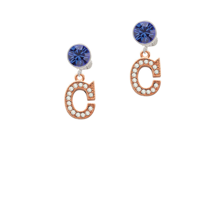 Crystal Rose Gold Tone Initial - C - Crystal Clip On Earrings Image 7