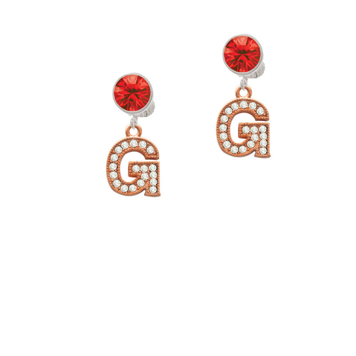 Crystal Rose Gold Tone Initial - G - Crystal Clip On Earrings Image 4