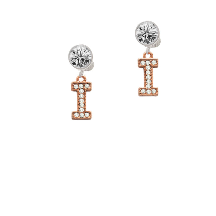 Crystal Rose Gold Tone Initial - I - Crystal Clip On Earrings Image 2