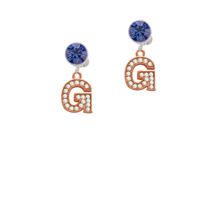 Crystal Rose Gold Tone Initial - G - Crystal Clip On Earrings Image 7