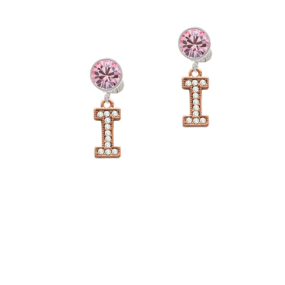 Crystal Rose Gold Tone Initial - I - Crystal Clip On Earrings Image 4